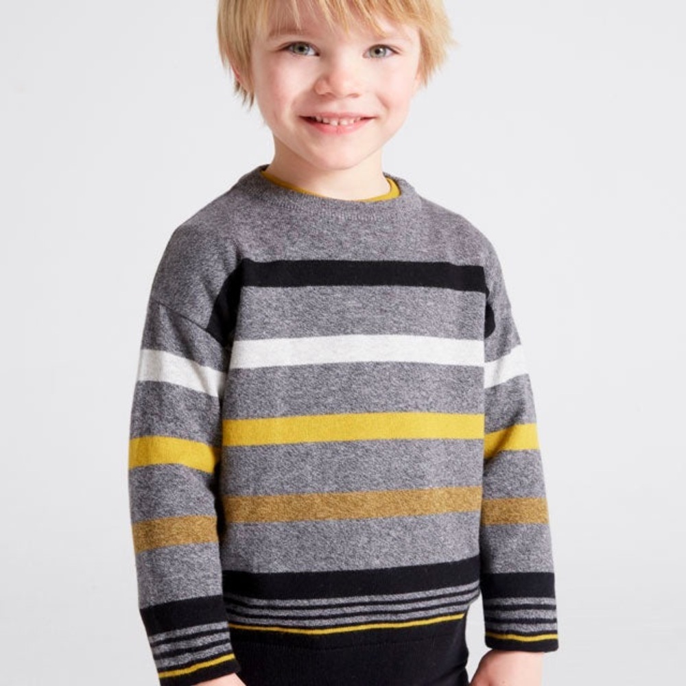 Size 7 Boys Mayoral Gray and Yellow Knit Sweater with Crew Neck